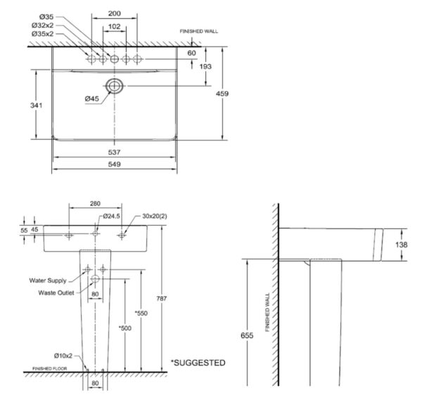 ban ve ki thuat chau rua mat lavabo american standard wp f550 0742 wt concept chan dai treo tuong
