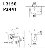 ban ve ki thuat chau rua mat lavabo caesar l2150 p2441 chan ngan treo tuong