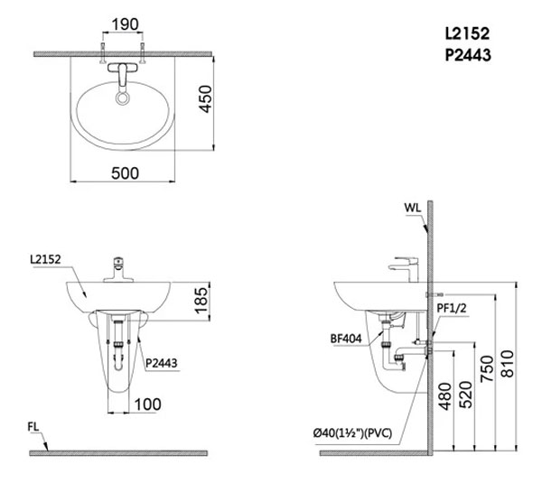 ban ve ki thuat chau rua mat lavabo caesar l2152 p2443 treo tuong chan lung