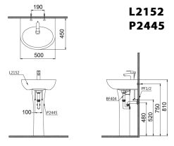 ban ve ki thuat chau rua mat lavabo caesar l2152 p2445 chan dai treo tuong
