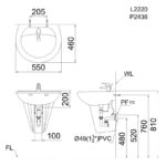 ban ve ki thuat chau rua mat lavabo caesar l2220 p2436 chan lung treo tuong