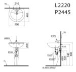 ban ve ki thuat chau rua mat lavabo caesar l2220 p2445 chan dai treo tuong
