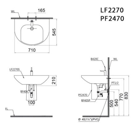 ban ve ki thuat chau rua mat lavabo caesar lf2270 pf2470 chan lung treo tuong