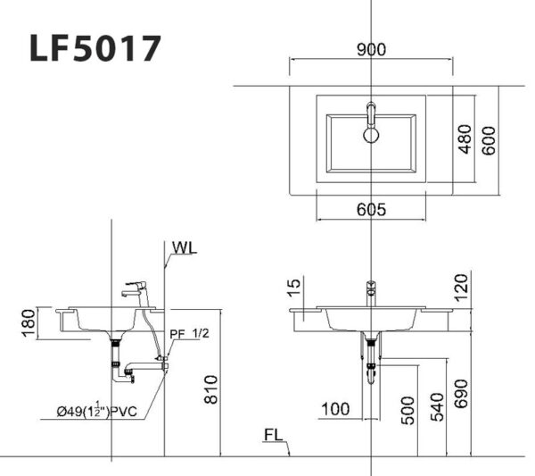 ban ve ki thuat chau rua mat lavabo caesar lf5017 duong vanh