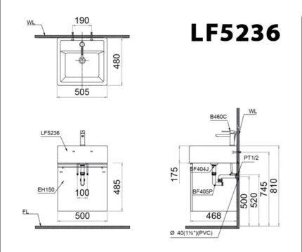 ban ve ki thuat chau rua mat lavabo caesar lf5236 dat ban