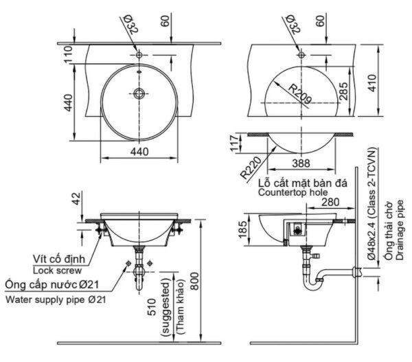 ban ve ki thuat chau rua mat lavabo inax al 333v dat ban