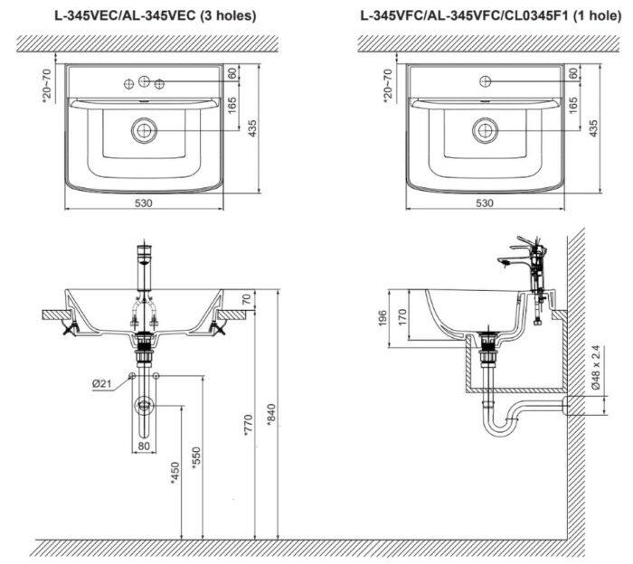 ban ve ki thuat chau rua mat lavabo inax al 345v ban am