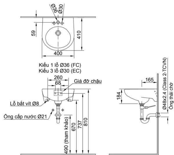 ban ve ki thuat chau rua mat lavabo inax l 282v ec fc treo tuong