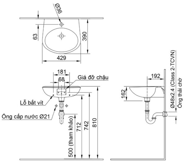 ban ve ki thuat chau rua mat lavabo inax l 283v treo tuong