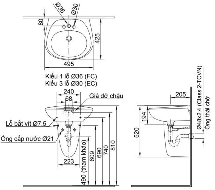 ban ve ki thuat chau rua mat lavabo inax l 284v ec fc l 284vc chan lung treo tuong
