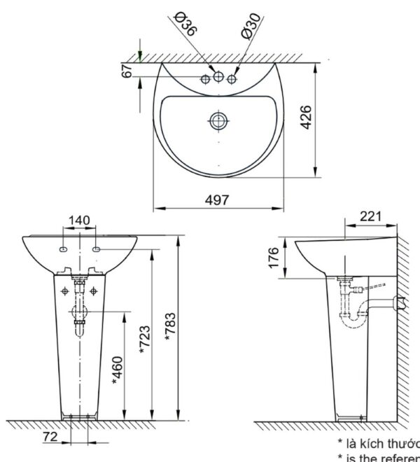 ban ve ki thuat chau rua mat lavabo inax l 285v ec fc l 288vd chan dai treo tuong