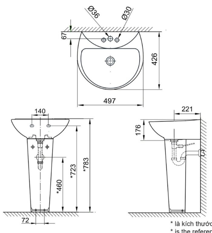 ban ve ki thuat chau rua mat lavabo inax l 285v ec fc l 288vd chan dai treo tuong