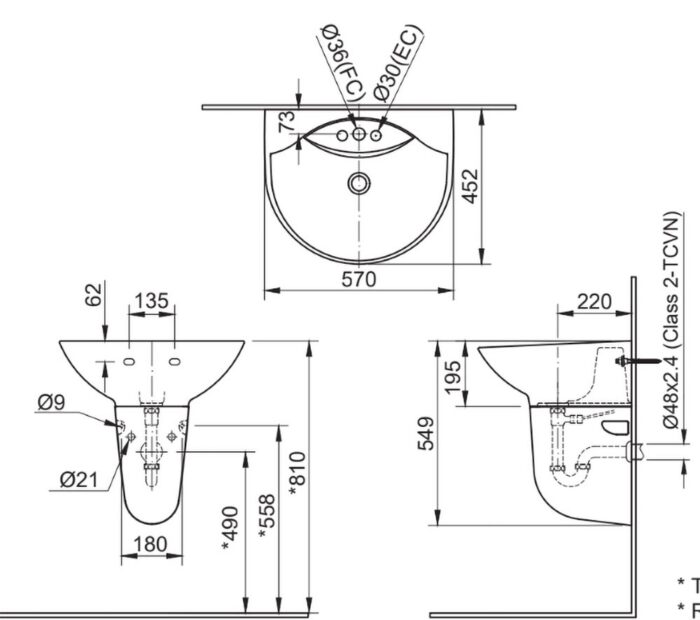 ban ve ki thuat chau rua mat lavabo inax l 288v ec fc l 288vc chan lung treo tuong