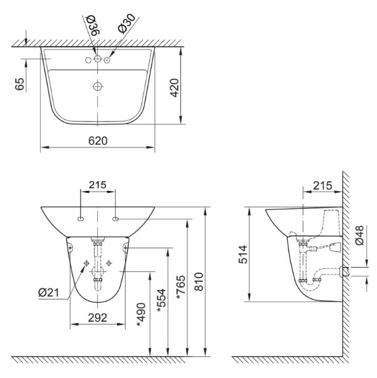 ban ve ki thuat chau rua mat lavabo inax l 297v treo tuong