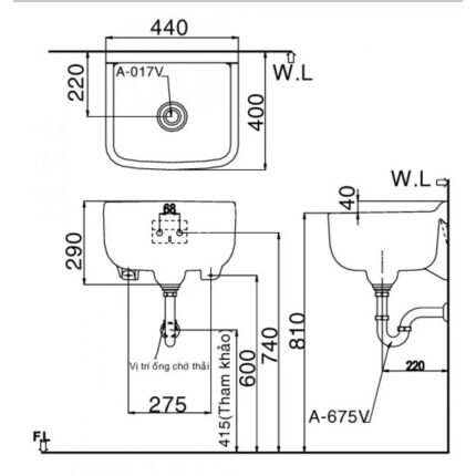 ban ve ki thuat chau rua mat lavabo inax s 17v treo tuong