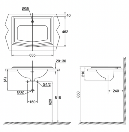 ban ve ki thuat chau rua mat lavabo toto lw781cj duong vanh