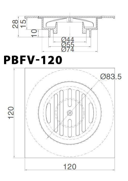 ban ve ki thuat ga thoat san inax pbfv 120 vuong 120x120mm
