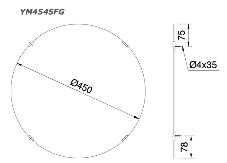 ban ve ki thuat guong phong tam toto ym4545fg chong moc 450mm