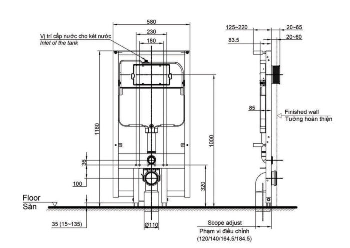 ban ve ki thuat ket nuoc am toto wh172a bon cau treo tuong