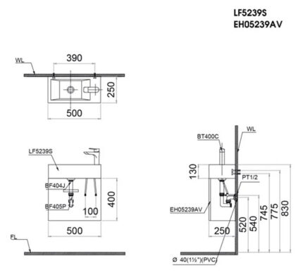 ban ve ki thuat tu chau lavabo caesar lf5239s eh05239av
