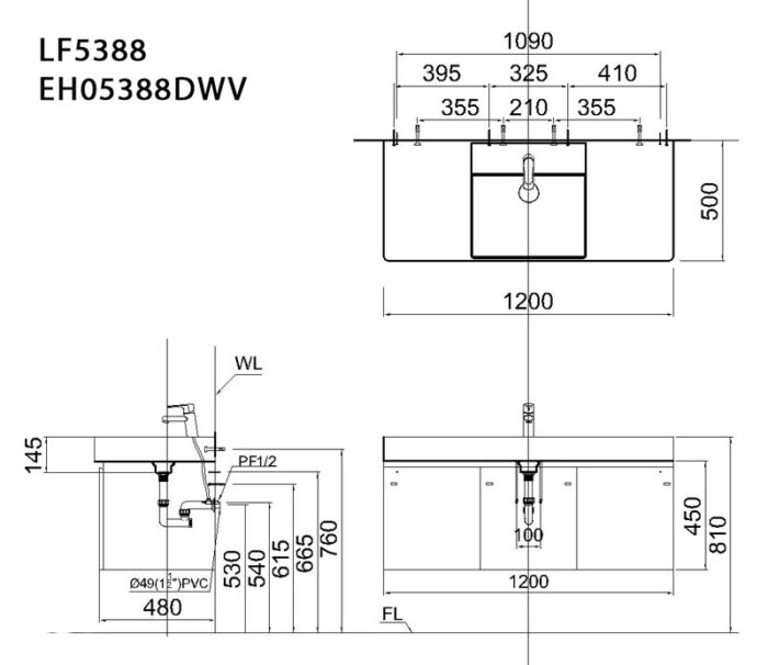 ban ve ki thuat tu chau lavabo caesar lf5388 eh05388dwv