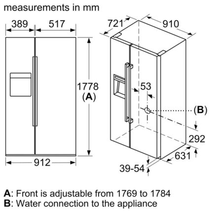 ban ve kich thuoc Tu lanh 2 canh Side By Side BOSCH KAD92HBFP 636L Series 8