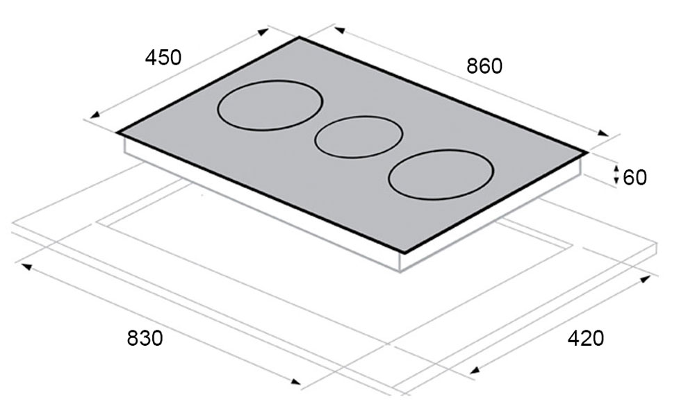 Bản vẽ kích thước Bếp từ kết hợp hồng ngoại ba EUROSUN EU-TE388MAX