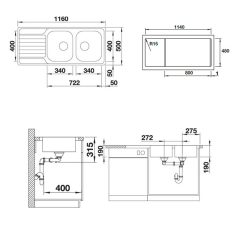 ban ve kich thuoc chau rua bat inox blanco dinas 8s