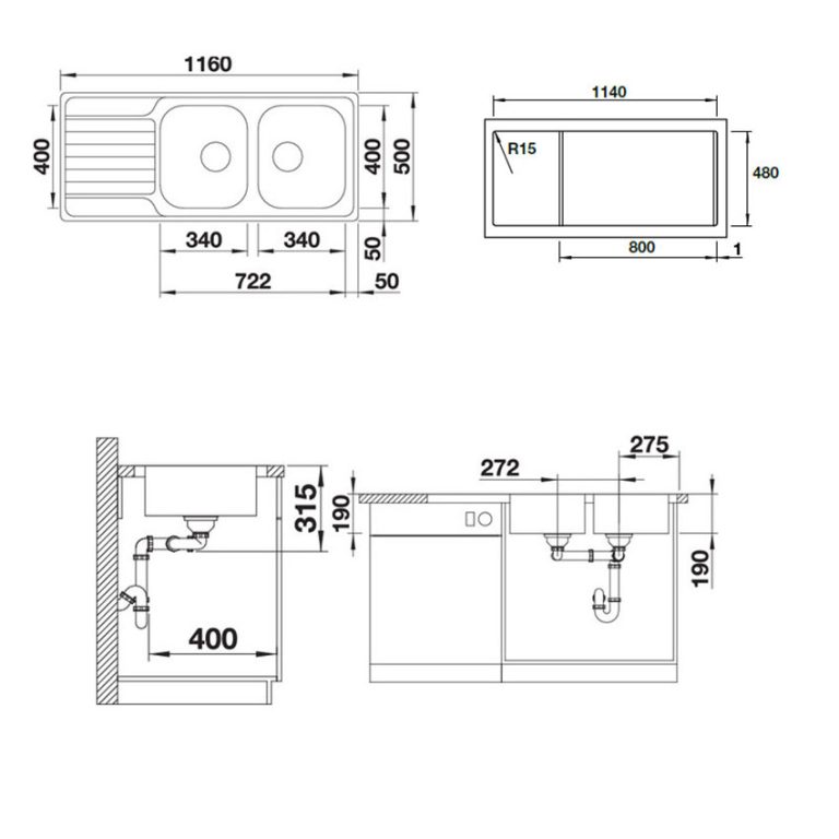 ban ve kich thuoc chau rua bat inox blanco dinas 8s