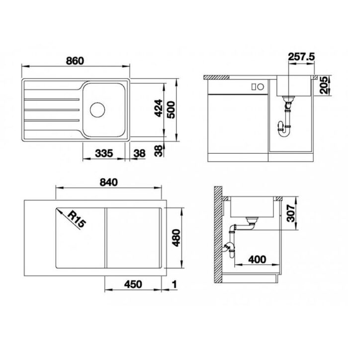 ban ve kich thuoc chau rua bat inox blanco lemis 45 s if