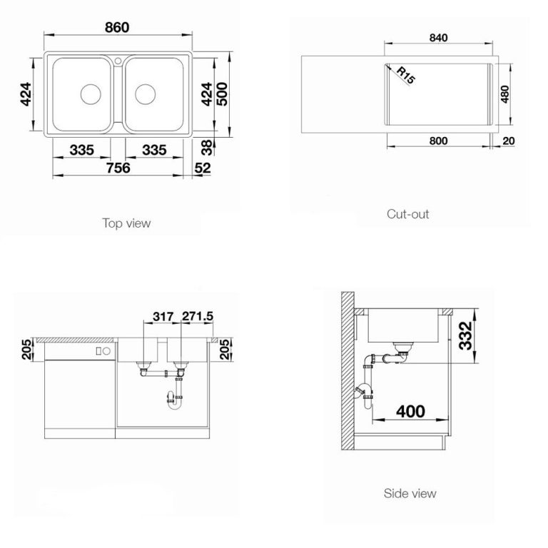 ban ve kich thuoc chau rua bat inox blanco lemis 8 if