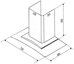 Bản vẽ kích thước Máy hút mùi BAUER BC 70EC3 70cm kính cong