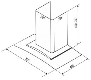 Bản vẽ kích thước Máy hút mùi BAUER BC 70ECN 70cm kính cong