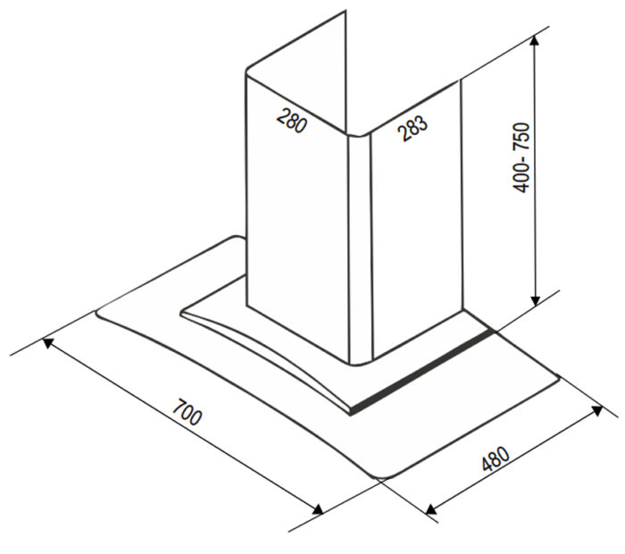 ban ve kich thuoc may hut mui bauer bc 70ecn 70cm kinh cong