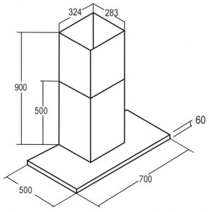 Bản vẽ kích thước Máy hút mùi BAUER BC 70ED 70cm chữ T