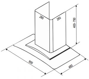 Bản vẽ kích thước Máy hút mùi BAUER BC 90EC3 90cm kính cong