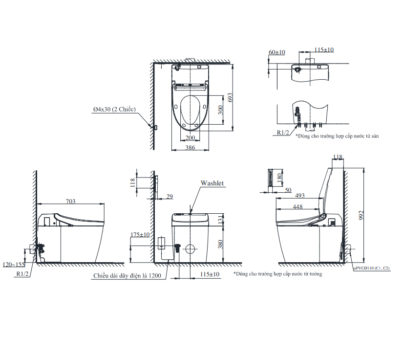 Bồn cầu thông minh TOTO CS988PVT TCF9575Z NEOREST DH nắp rửa điện tử thoát ngang 2 Bản vẽ kĩ thuật Bồn cầu thông minh TOTO CS988PVT TCF9575Z Neorest DH