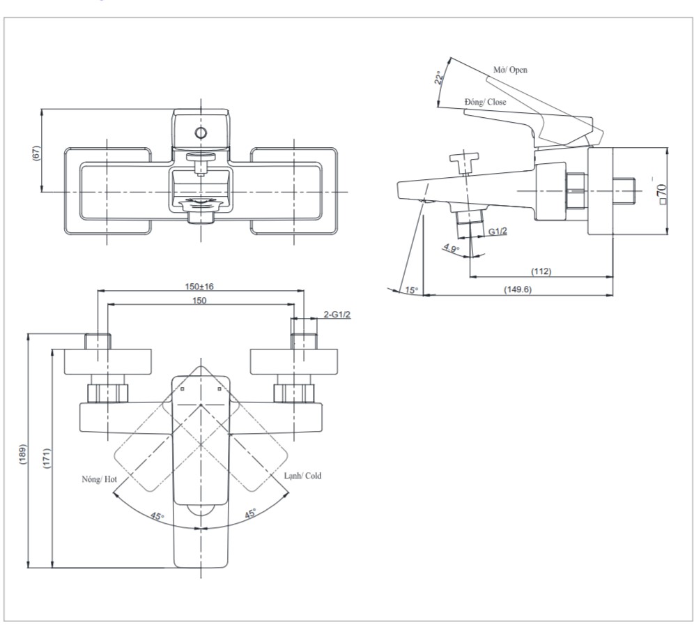 Bản vẽ kỹ thuật Vòi sen tắm TOTO TVSM110RUR DGH104ZR nóng lạnh