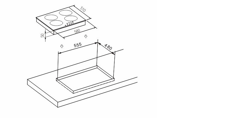 Bản vẽ kích thước Bếp từ đôi ARBER AB-553 AB553