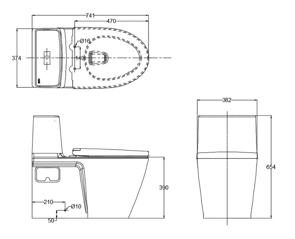 Bản vẽ kỹ thuật Bồn cầu 1 khối AMERICAN STANDARD VF-1808 Dòng ACACIA EVOLUTION nắp êm