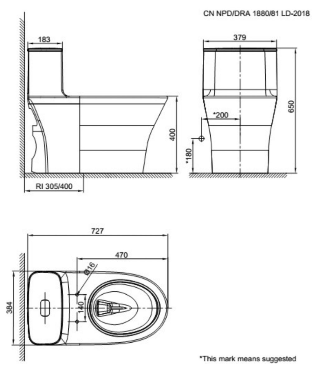 Bản vẽ kỹ thuật Bồn cầu 1 khối AMERICAN STANDARD WP-1880 dòng SIGNATURE nắp êm