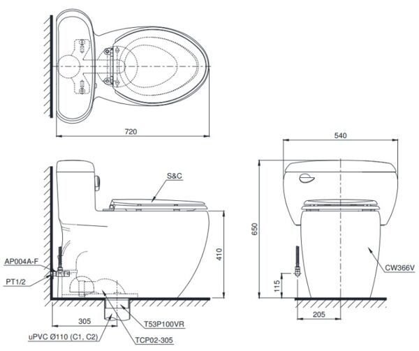 ban ve ky thuat bon cau dien tu toto ms366w4 ban cau nap tu dong dong mo