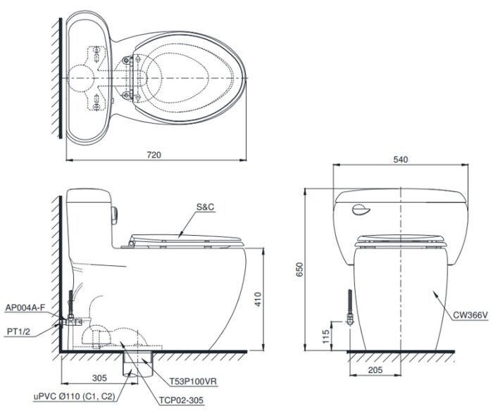 ban ve ky thuat bon cau dien tu toto ms366w4 ban cau nap tu dong dong mo