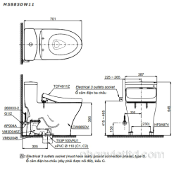 ban ve ky thuat bon cau toto ms885dw11 nap rua dien tu tu dong dong mo