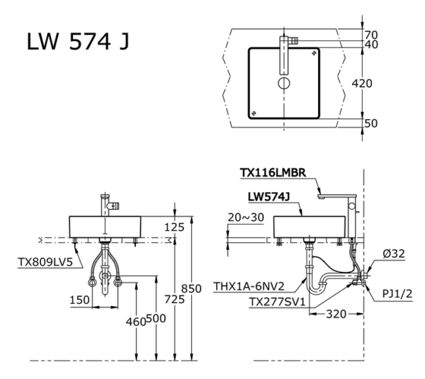 ban ve ky thuat chau lavabo toto lw574jw
