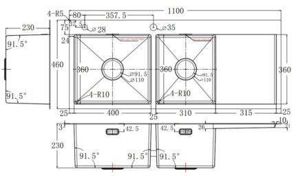 ban ve ky thuat chau rua bat inox bauer bs 110s bs110s duong ban 2 ho 1 ban
