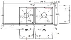 ban ve ky thuat chau rua bat inox bauer bs 110sl bs110sl duong ban 2 ho 1 ban