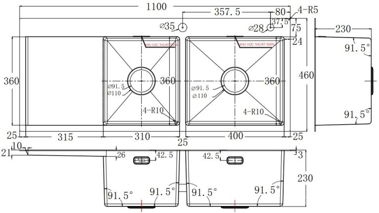 ban ve ky thuat chau rua bat inox bauer bs 110sl bs110sl duong ban 2 ho 1 ban