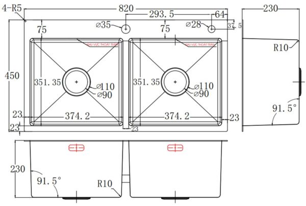ban ve ky thuat chau rua bat inox bauer bs 8245hm bs8245hm duong ban 2 ho