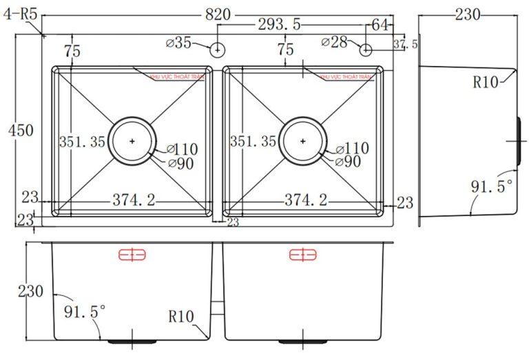 ban ve ky thuat chau rua bat inox bauer bs 8245hm bs8245hm duong ban 2 ho